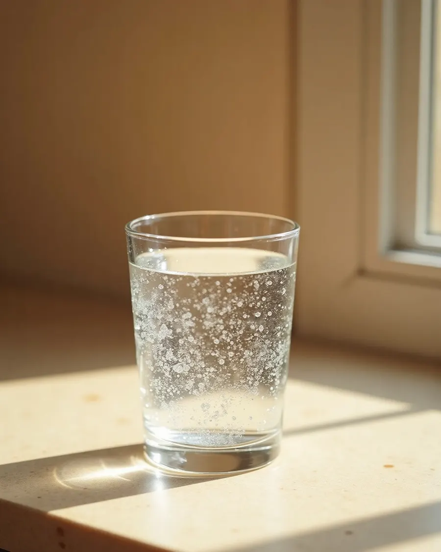 Glass of clear, clean treated well water